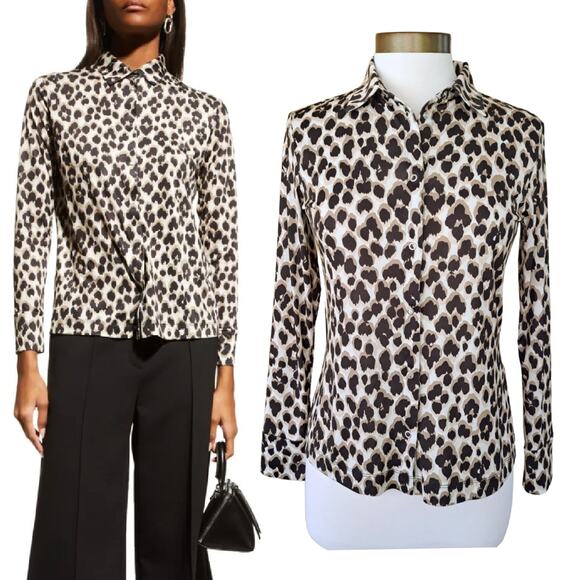Anatomie Danica Printed Jersey Shirt In Abstract Cheetah Size XS Black Tan - Picture 1 of 12